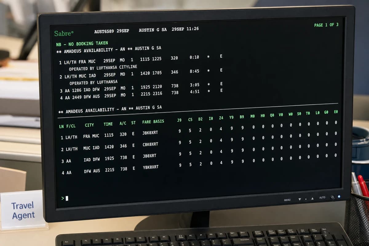 The Sabre GDS reveals what airline websites hide — real-time inventory across every fare bucket