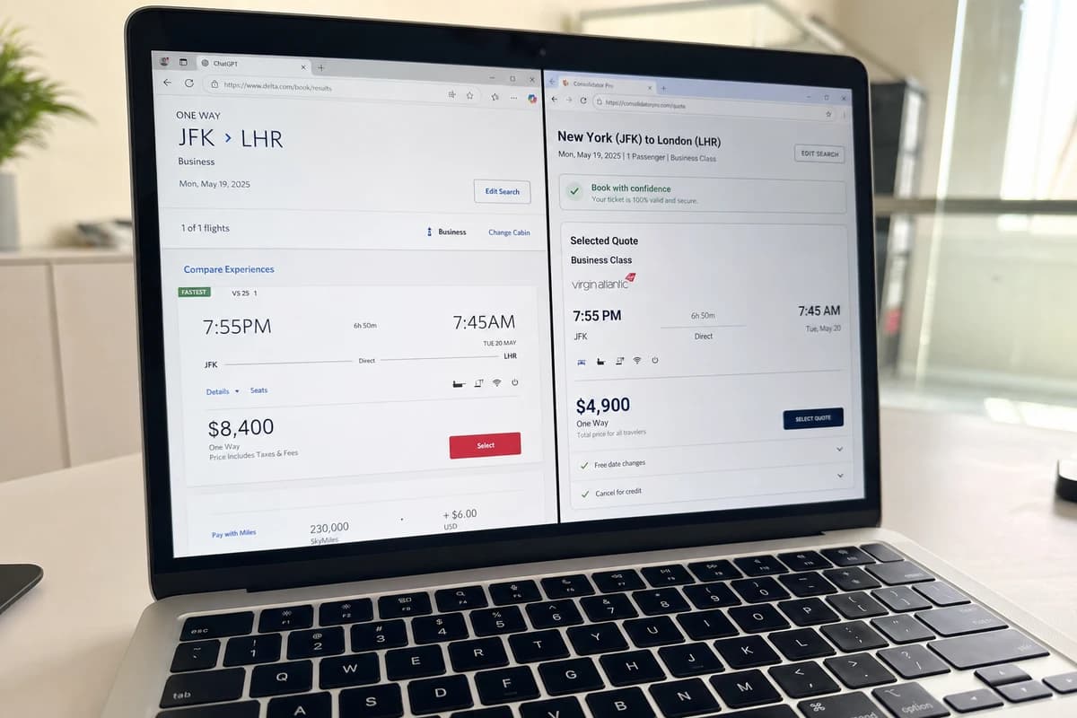 The same seat, the same flight, the same date — $3,500 less through a consolidator contract