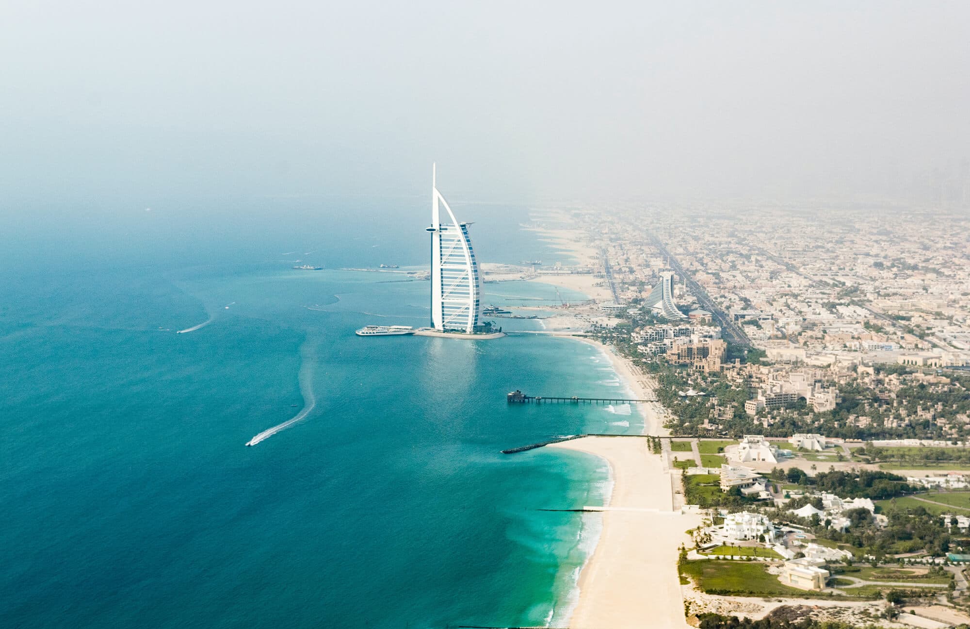 Pristine White Sand Beach and Crystal Clear Waters near the Iconic Hotel Al Arab in Dubai