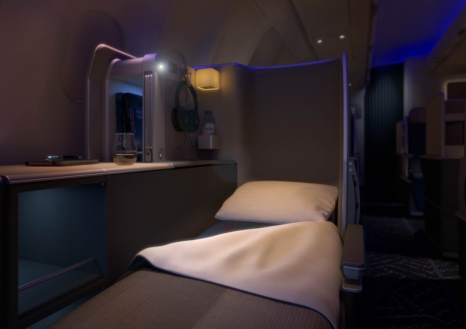 Brussels Airlines Business Class lie-flat seat prepared for overnight rest. Photo by Brussels Airlines.