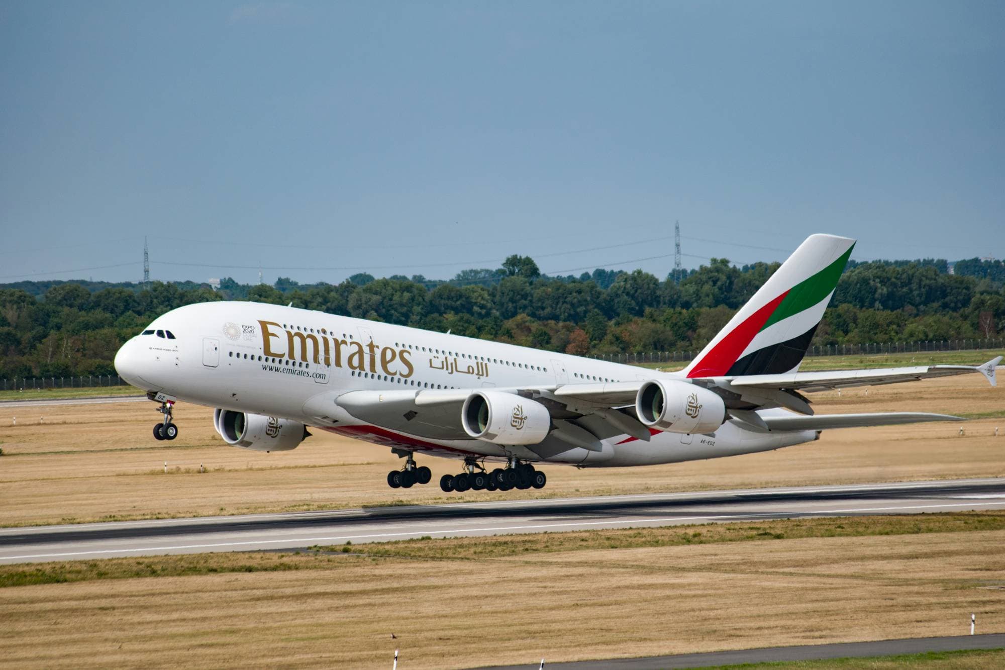 Emirates Airbus A380-800 airplane. Photo by Tim Dennert.
