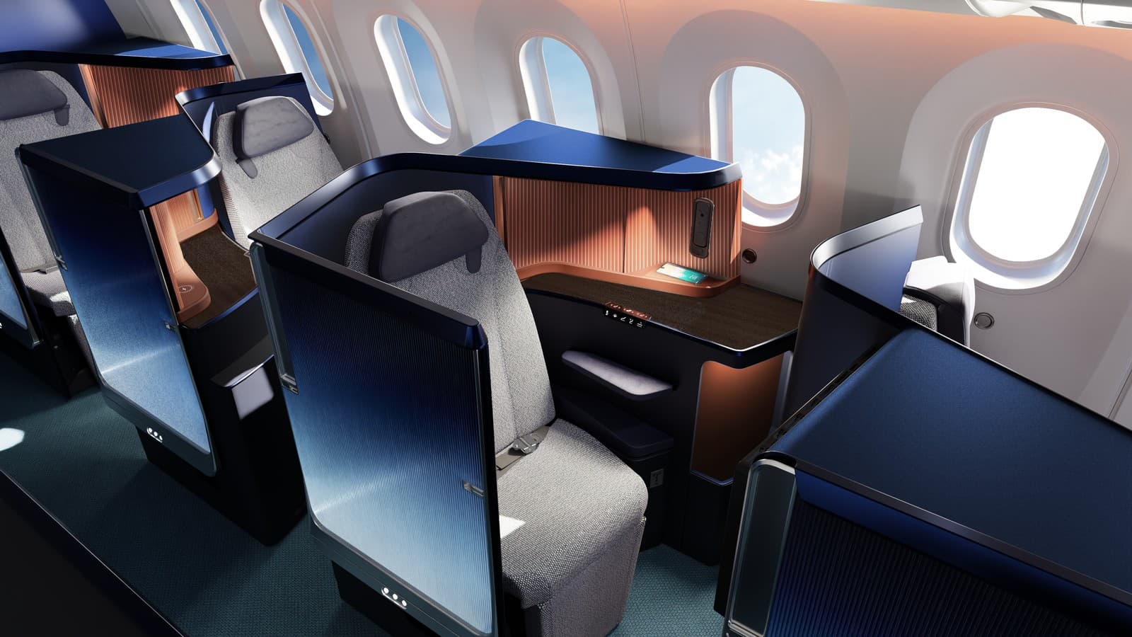 LOT Polish Airlines’ upcoming Recaro CL6720 suite with sliding privacy doors. Photo by LOT Polish Airlines.