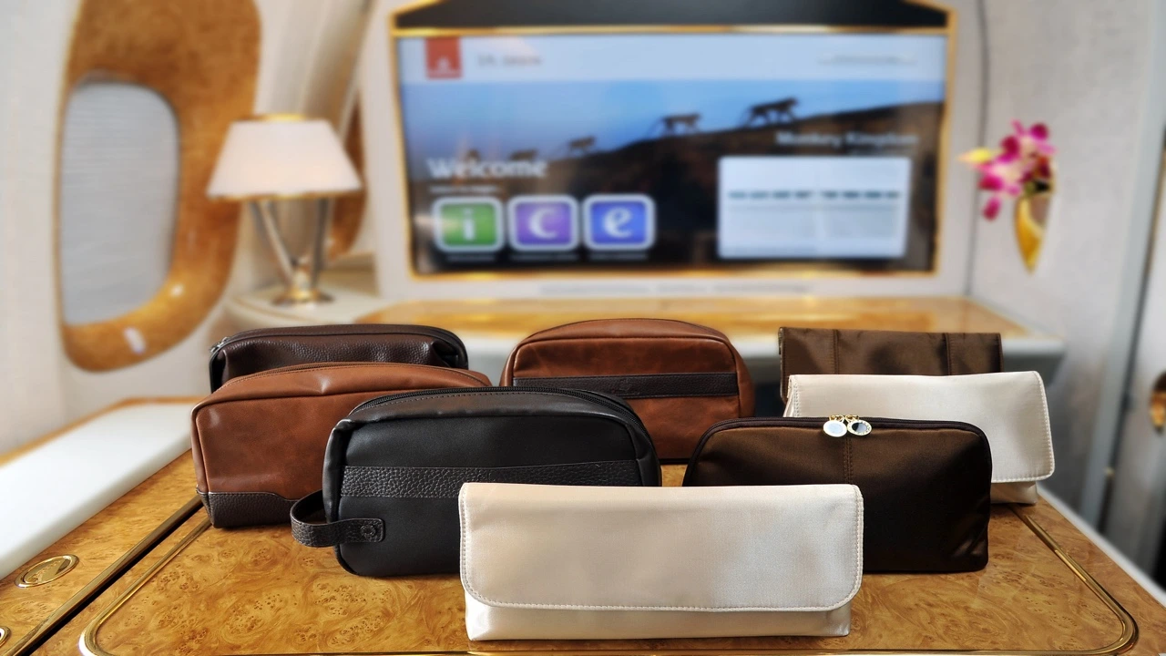 Emirates Private Collection by Bvlgari amenity kits in leather pouches